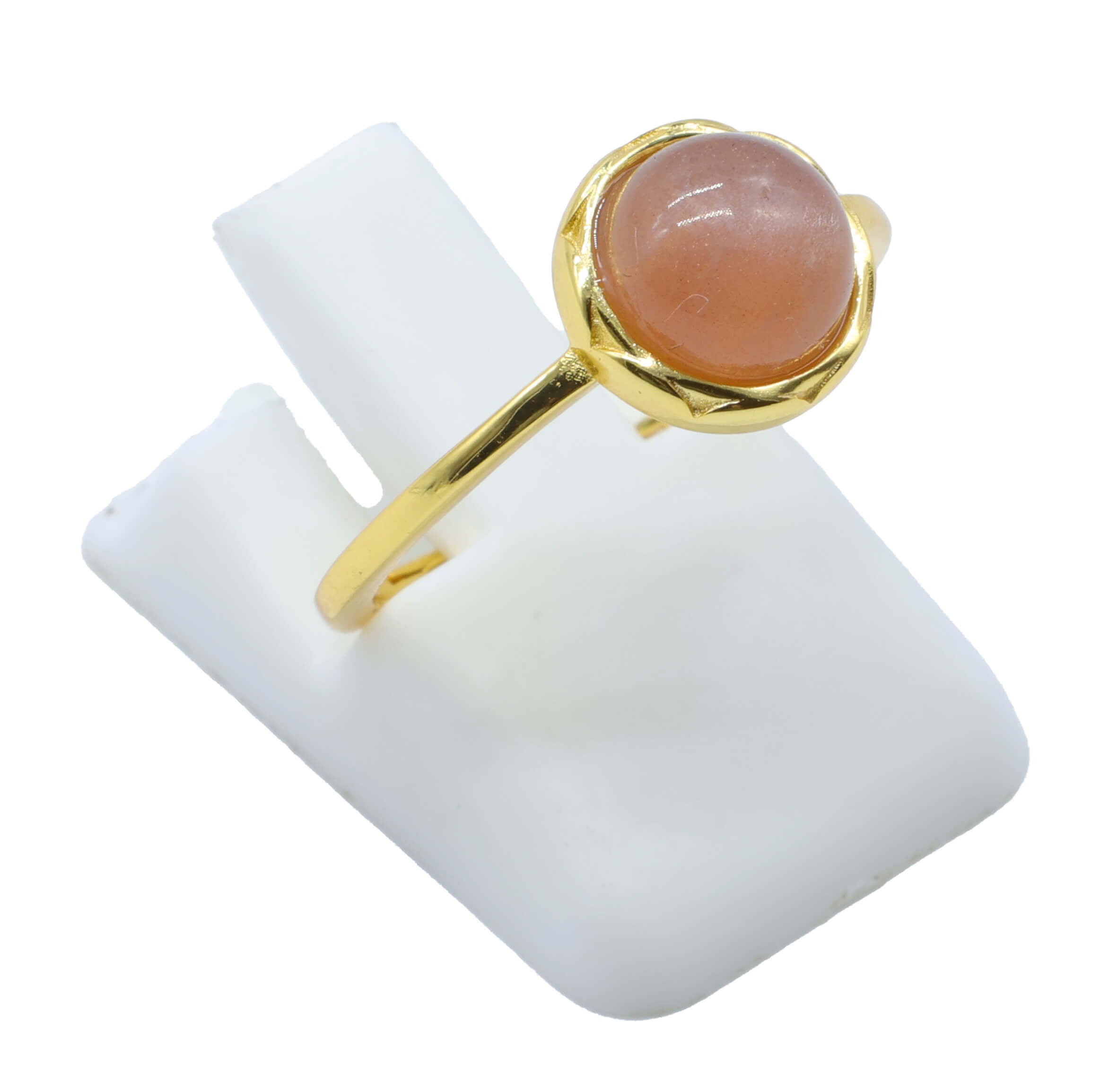 Bague Argent 925 Pierre de Soleil Ronde - Plaquage Or - Taille Universelle