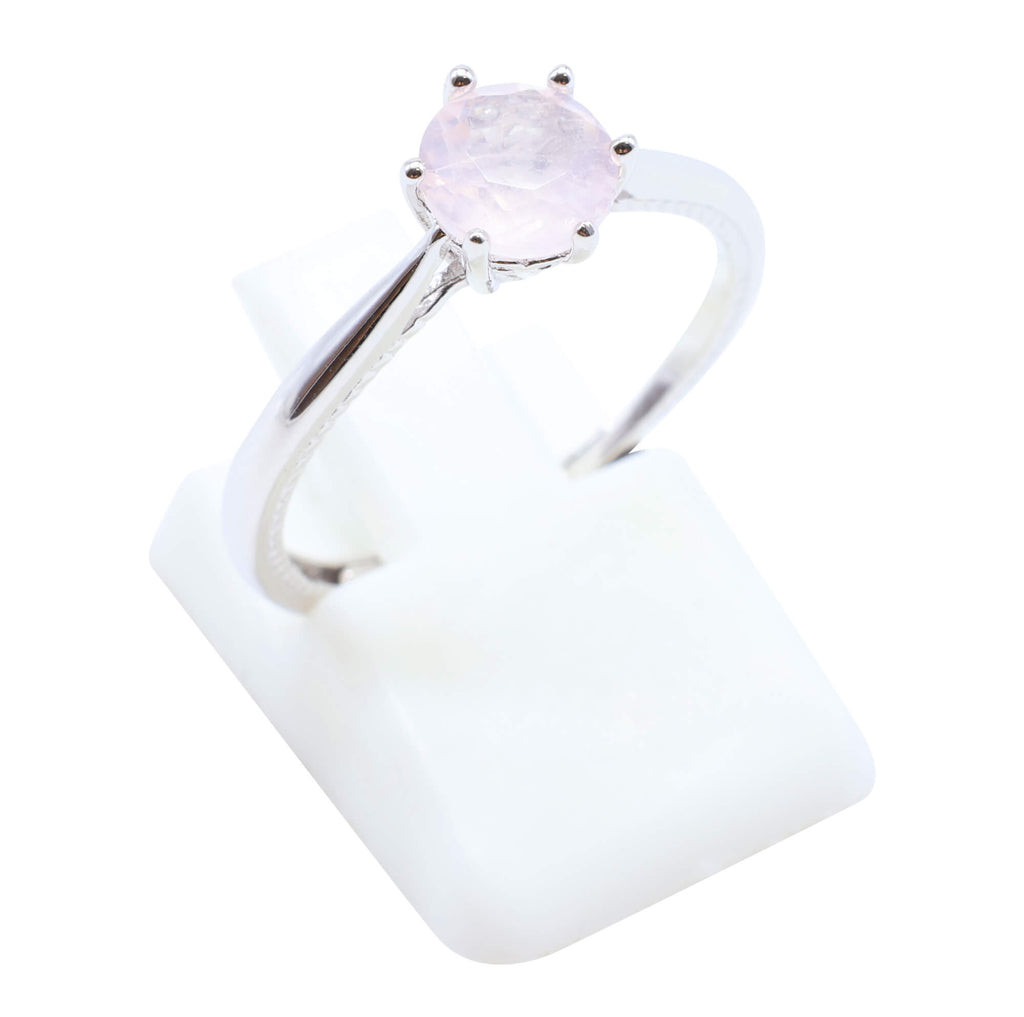 Bague Argent 925 'Rond Sublime' - Quartz Rose - Plaqué Platine - Taille Réglable