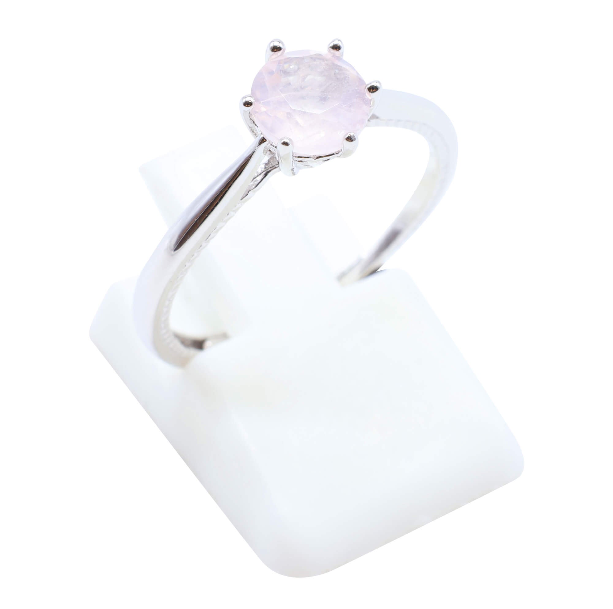 Bague Argent 925 'Rond Sublime' - Quartz Rose - Plaqué Platine - Taille Réglable