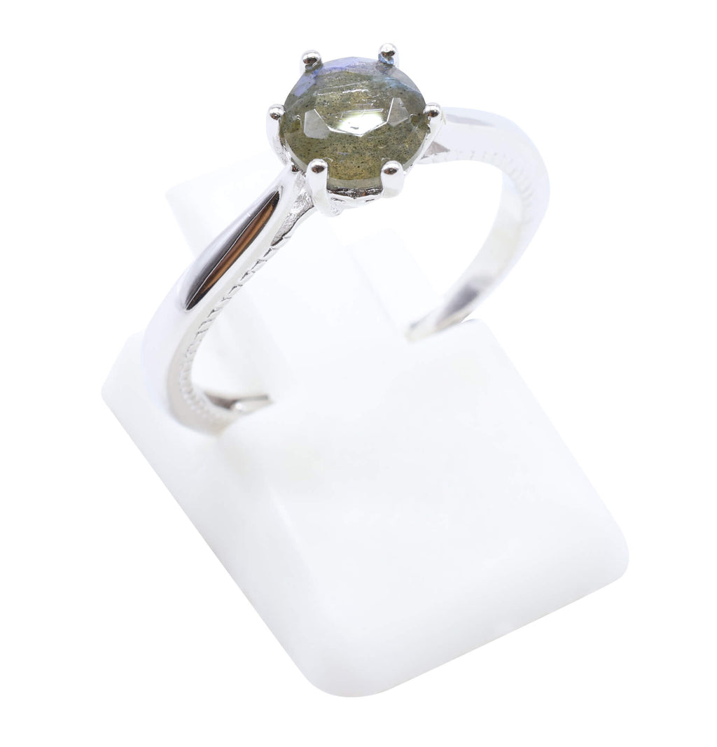 Bague Argent 925 'Rond Sublime' - Labradorite - Plaqué Platine - Taille Réglable