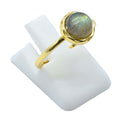 Bague Argent 925 Labradorite Ronde - Plaquage Or - Taille Universelle