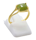Bague Argent 925 Jade Verte Rectangle - Plaquage Or - Taille Universelle