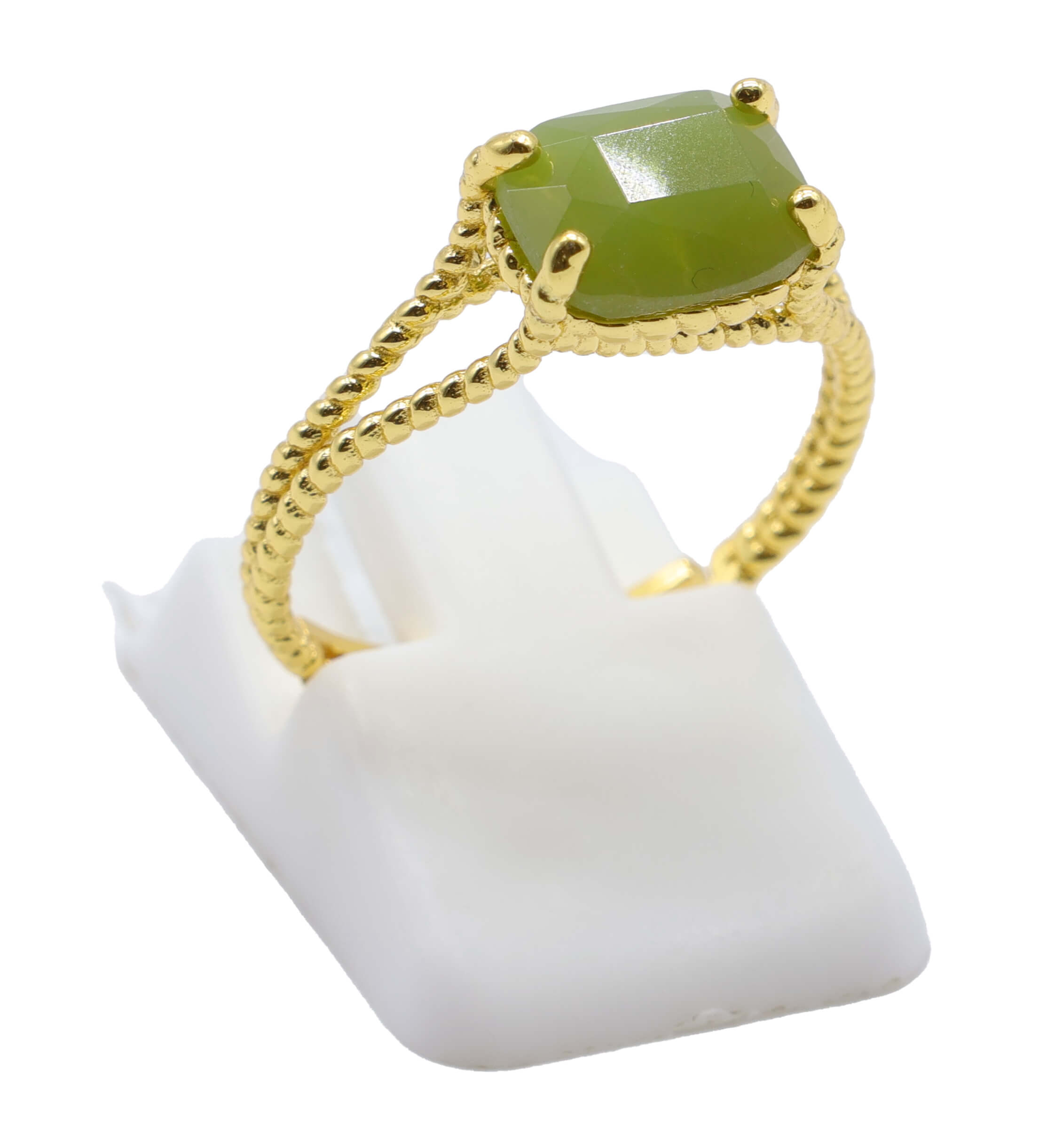Bague Argent 925 Jade Verte Rectangle - Plaquage Or - Taille Universelle