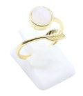Bague Argent 925 'Feuille d'Or' - Pierre de Lune - Plaquage Or - Taille Réglable