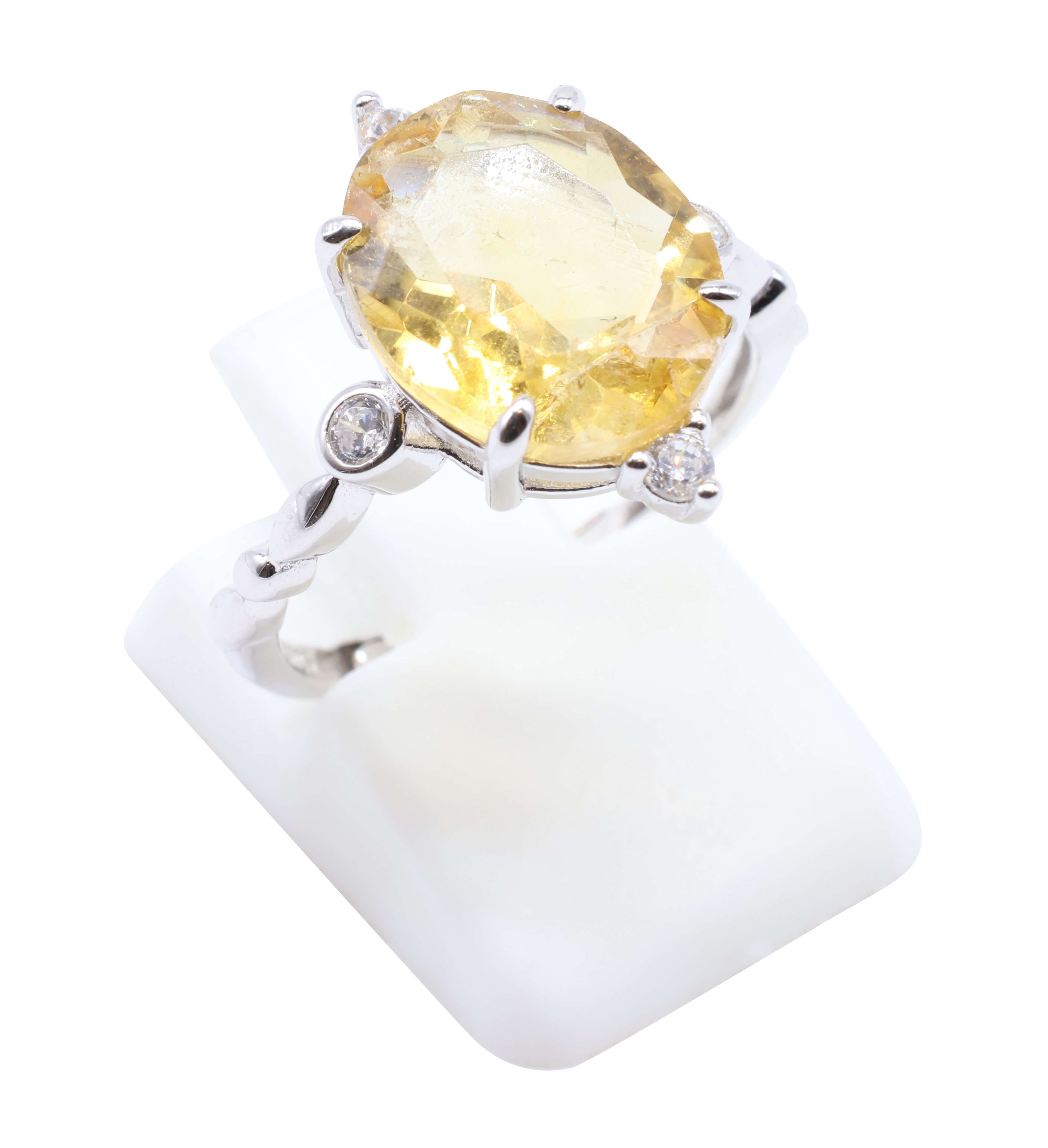 Bague Argent 925 Citrine Ovale Impérial - Plaqué Platine - Taille Réglable