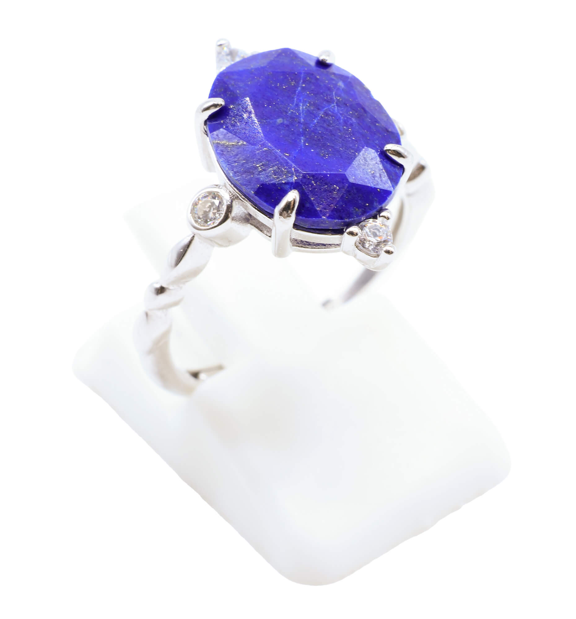 Bague Argent 925 Lapis Lazuli Ovale Impérial - Plaqué Platine - Taille Réglable