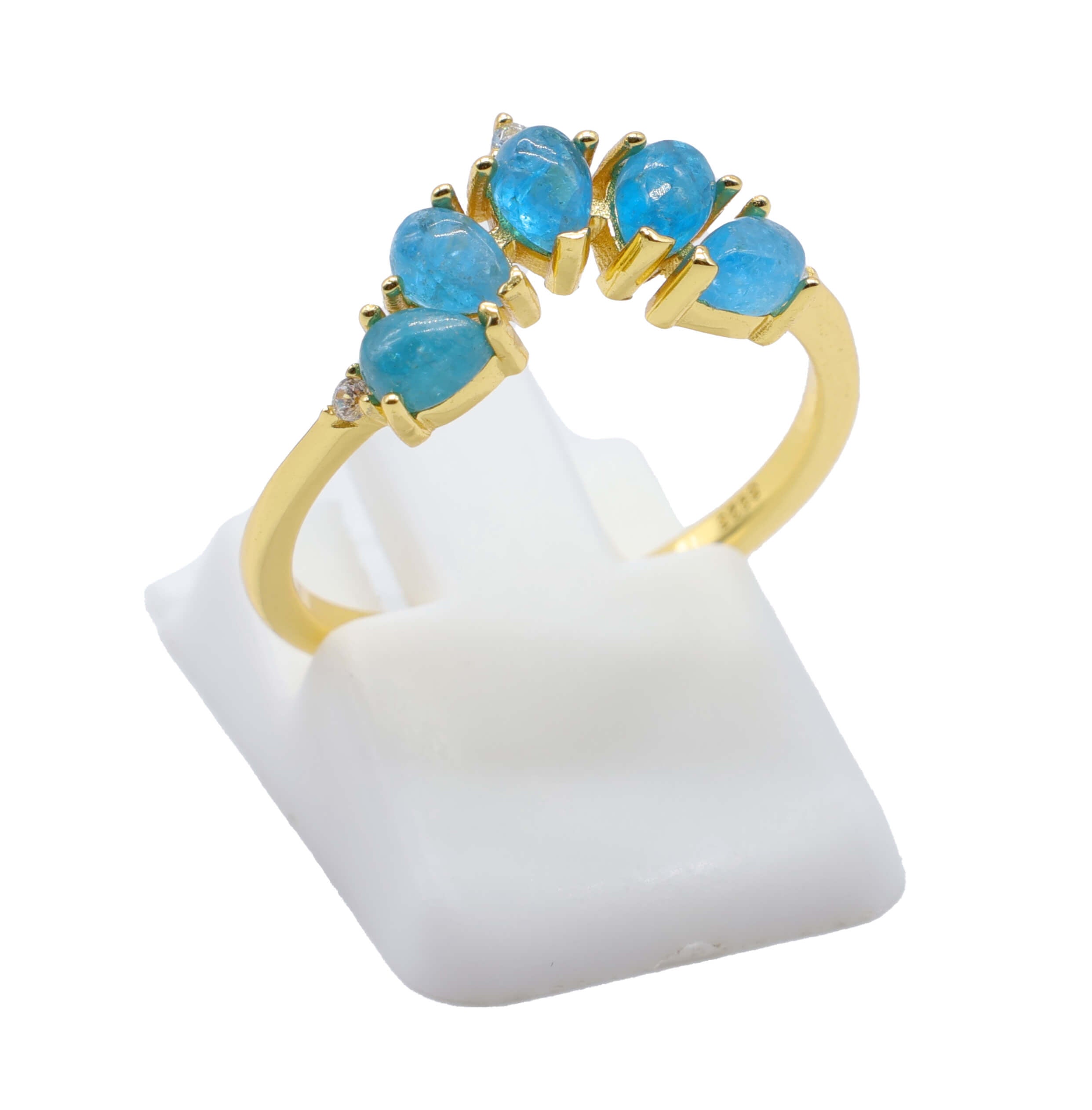 Bague Argent 925 Apatite Diadème - Plaquage Or - Taille Universelle
