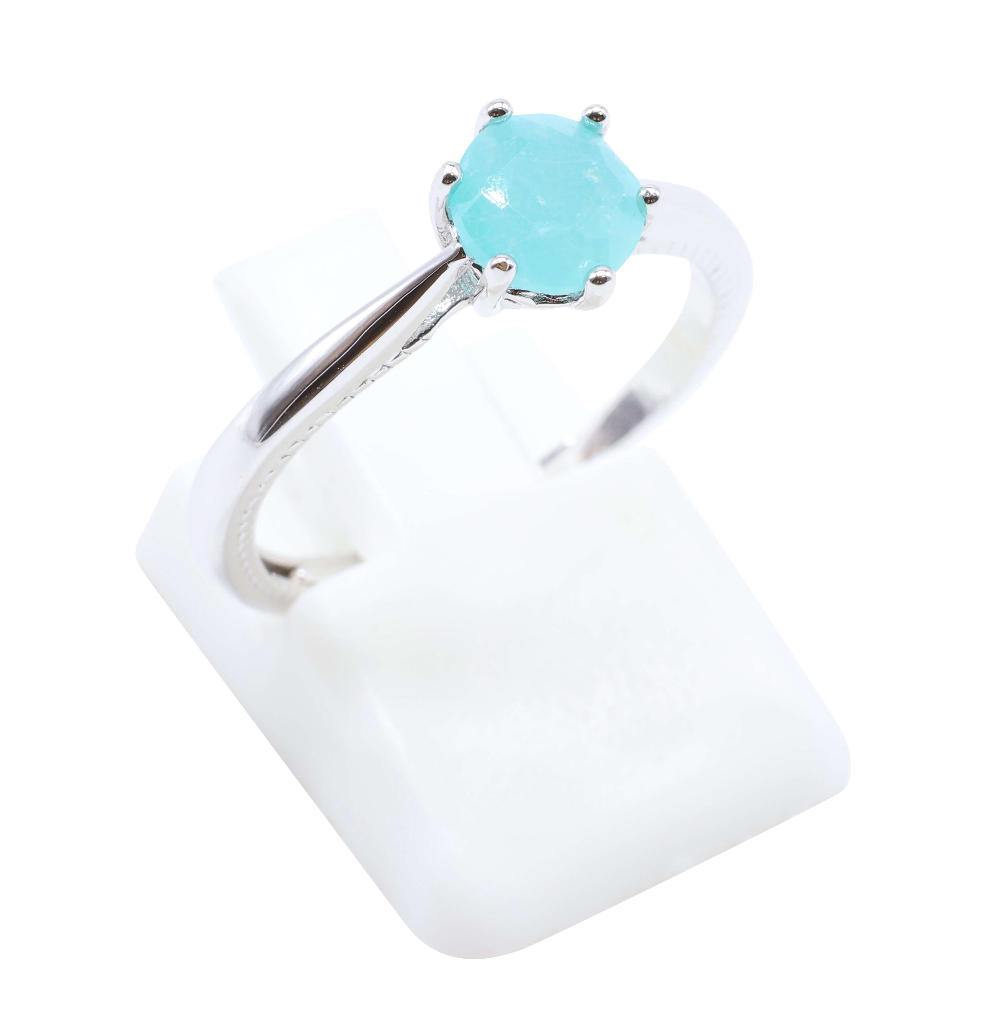 Bague Argent 925 'Rond Sublime' - Amazonite - Plaqué Platine - Taille Réglable