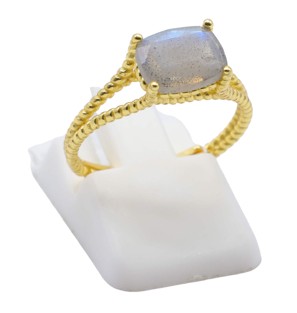 Bague Argent 925 Labradorite Rectangle - Plaquage Or - Taille Universelle