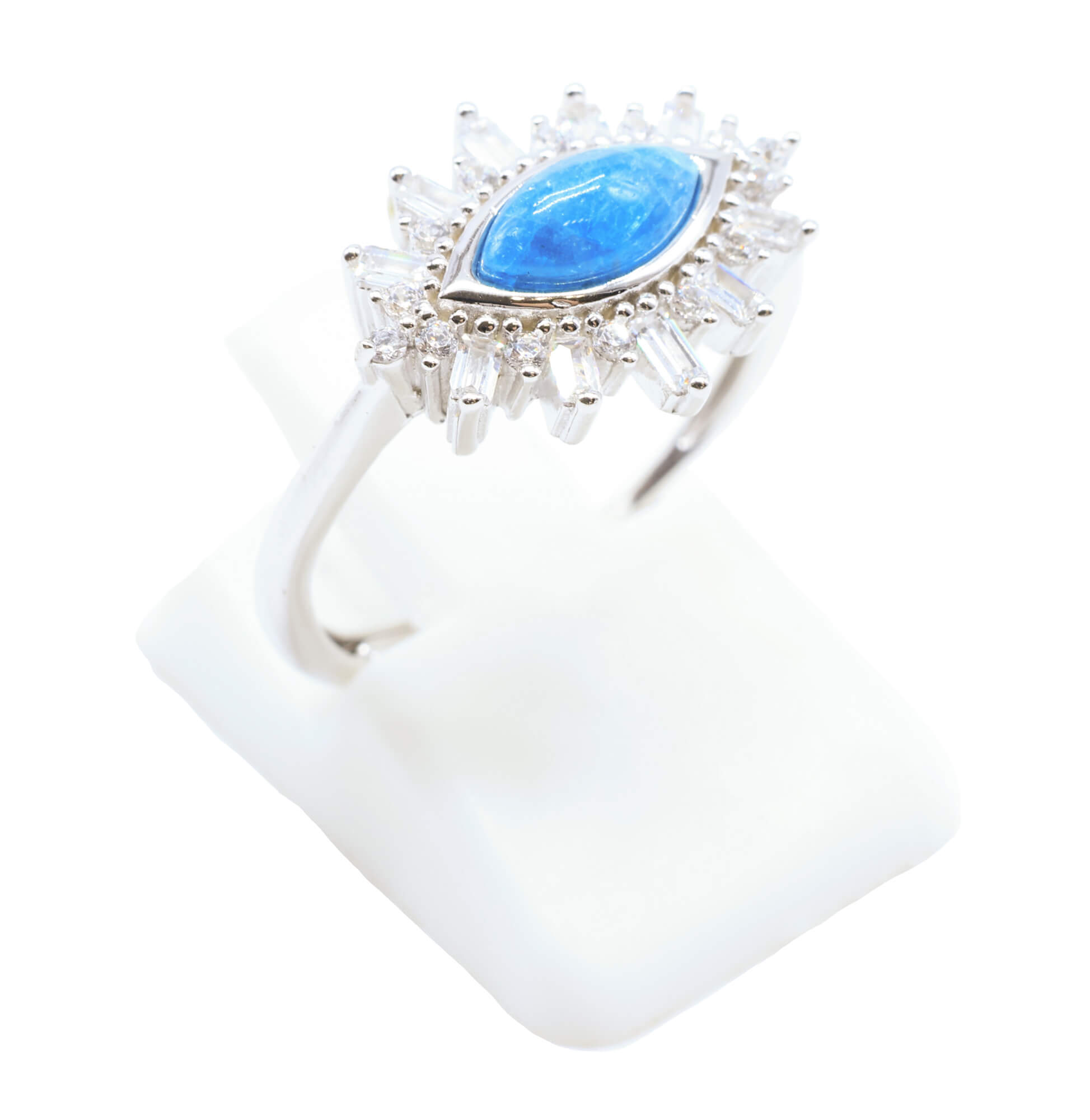 Bague Argent 925 'Oeil Solaire' - Apatite - Plaqué Platine - Taille Réglable