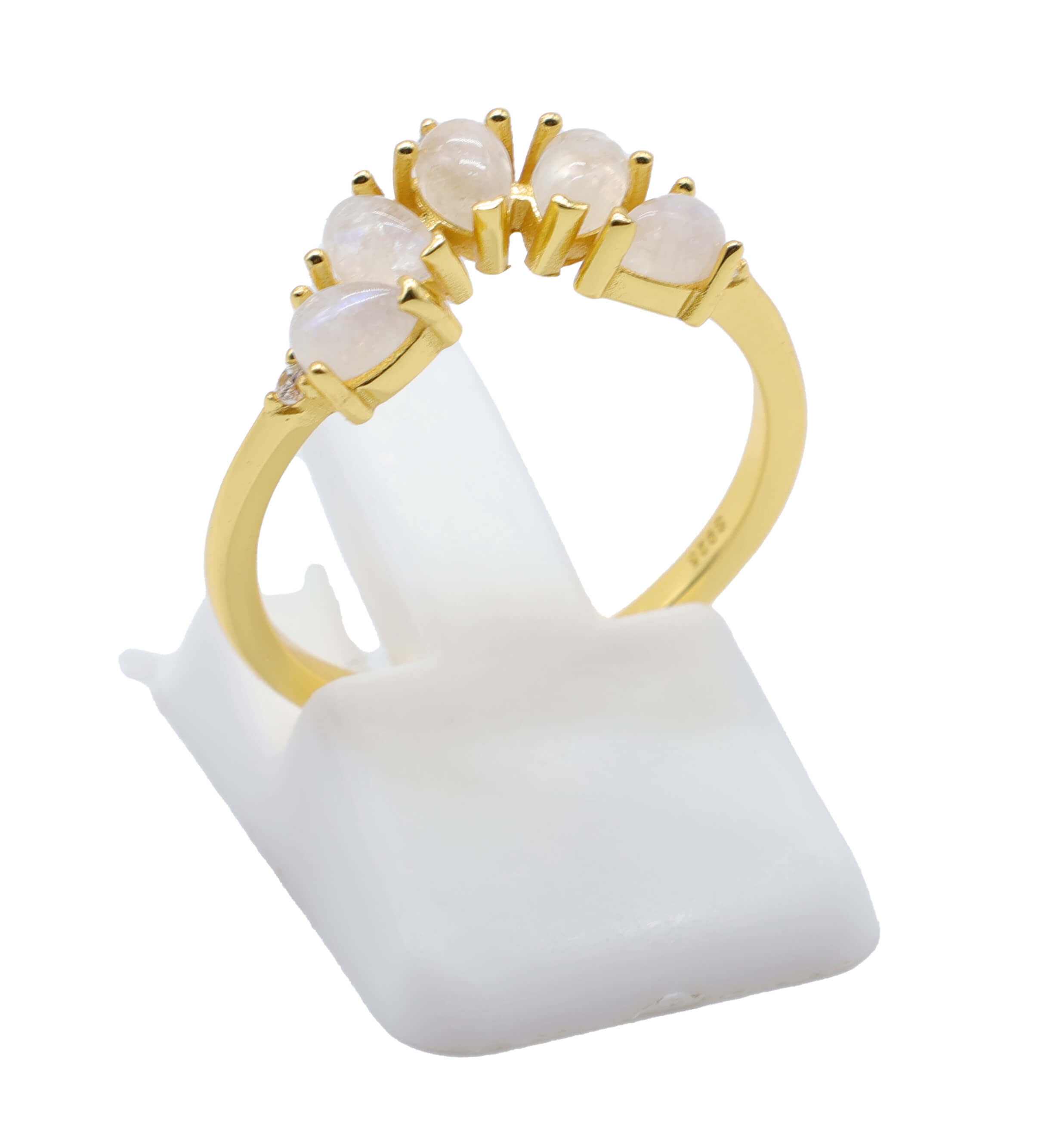 Bague Argent 925 Pierre de Lune Diadème - Plaquage Or - Taille Universelle