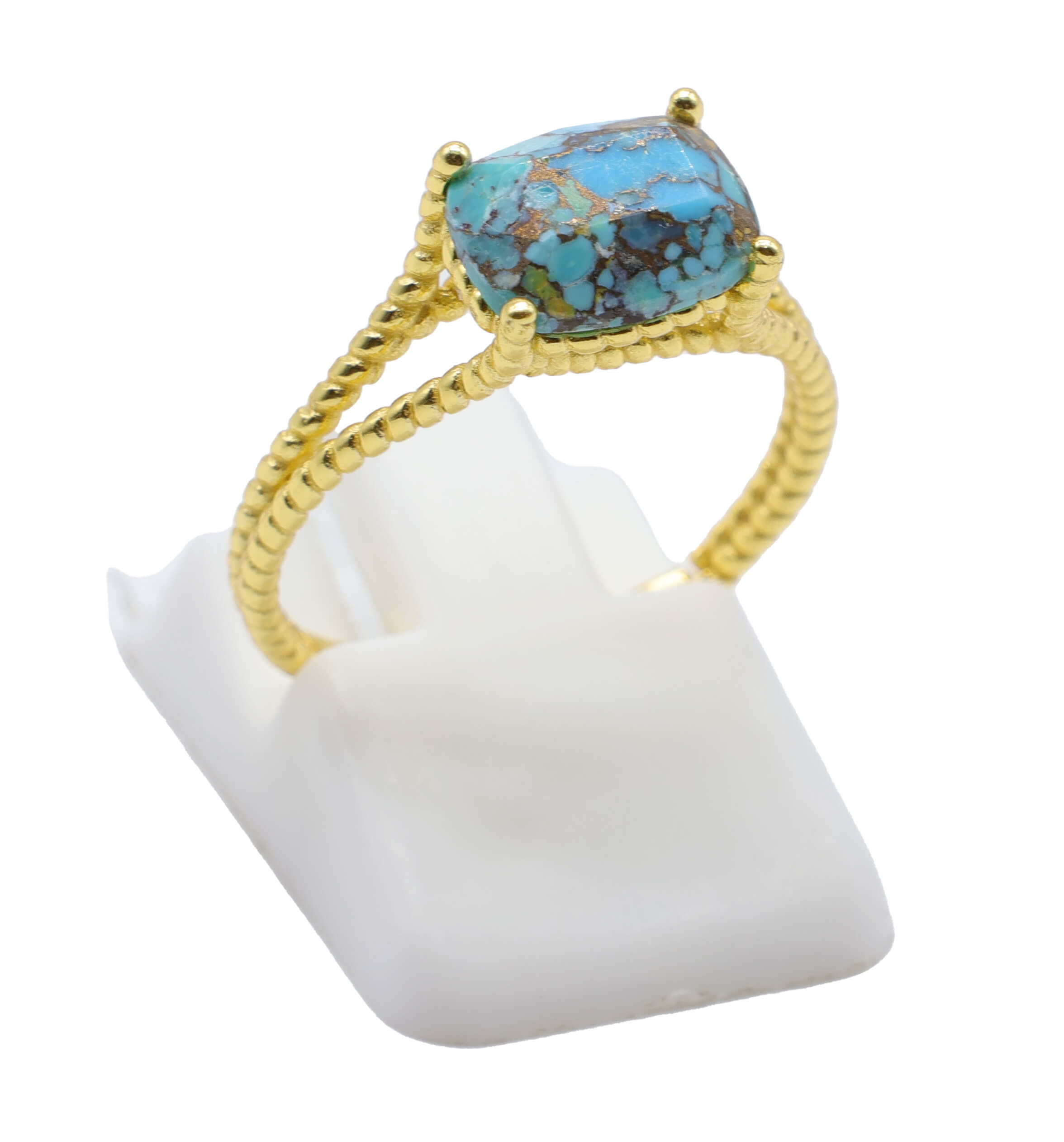 Bague Argent 925 Turquoise Rectangle - Plaquage Or - Taille Universelle