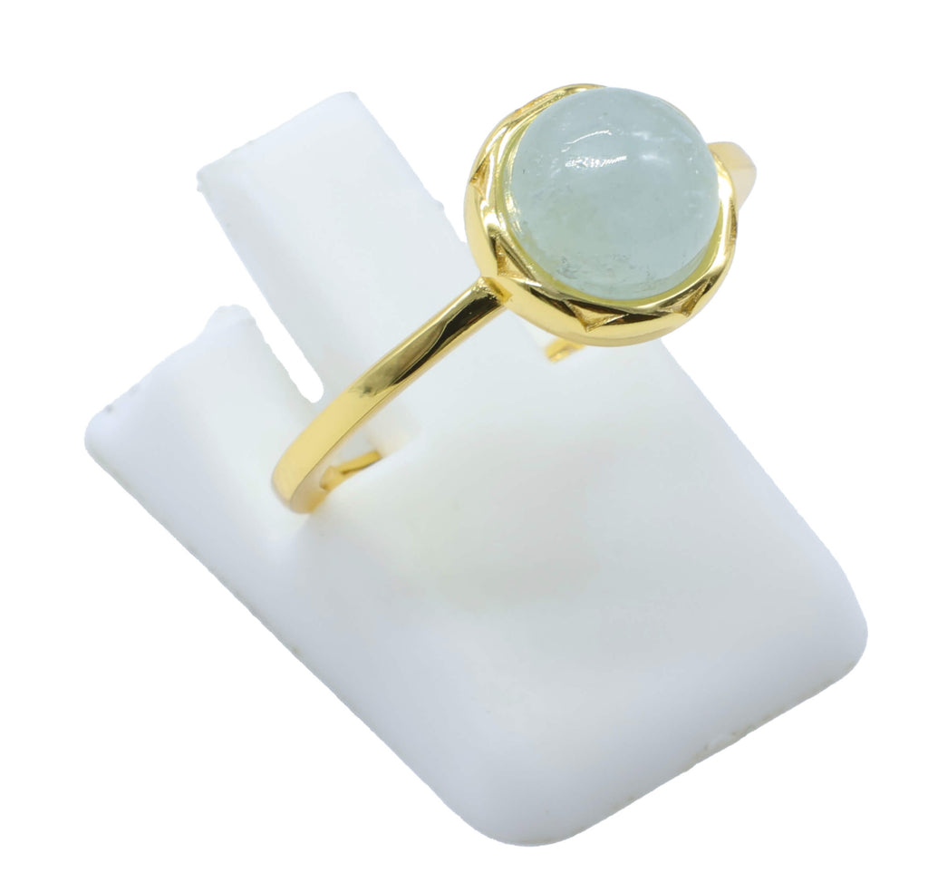 Bague Argent 925 Aigue Marine Ronde - Plaquage Or - Taille Universelle