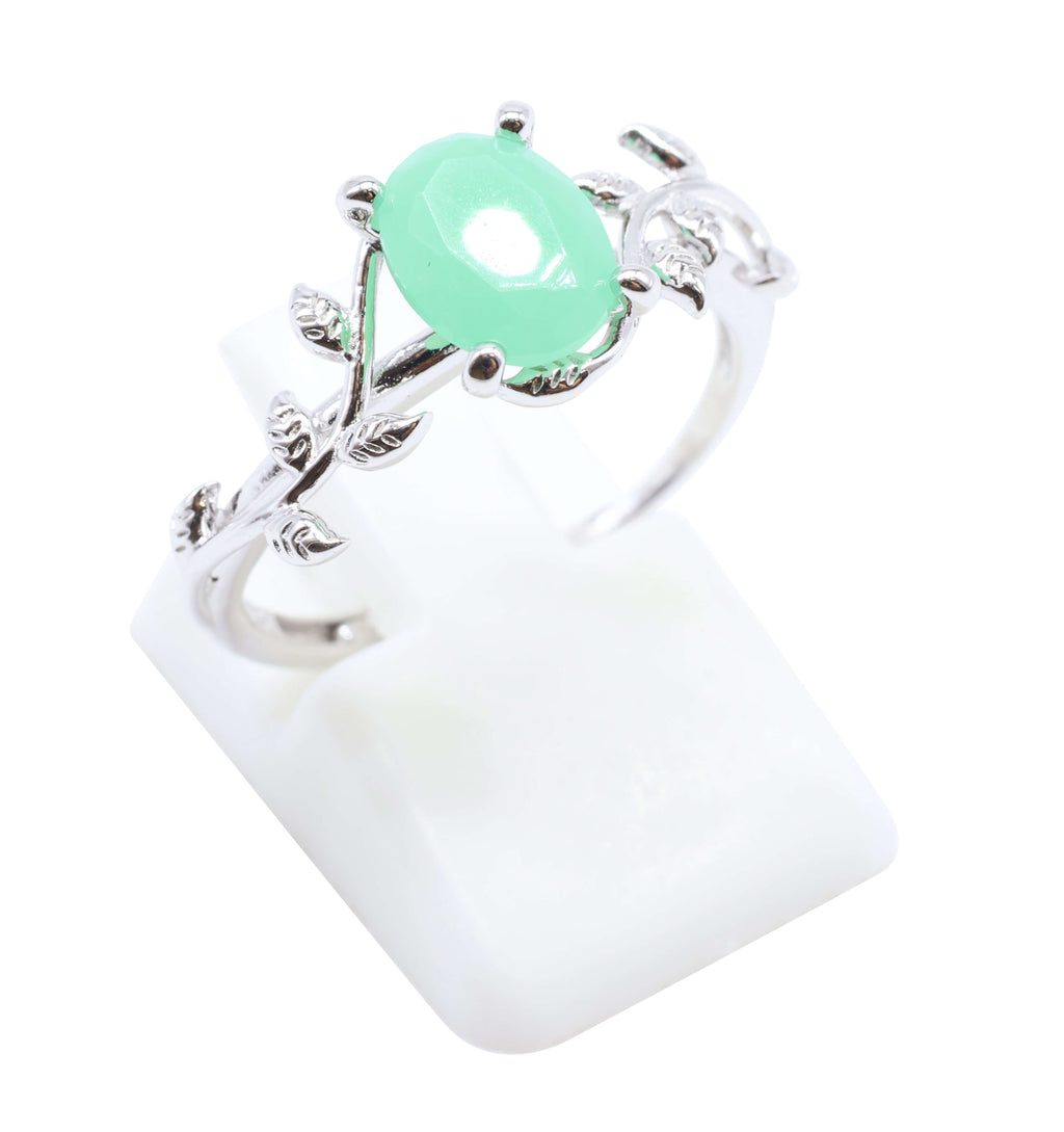 Bague Argent 925 'Murmure de Laurier' - Jade Vert - Plaqué Platine - Taille Réglable