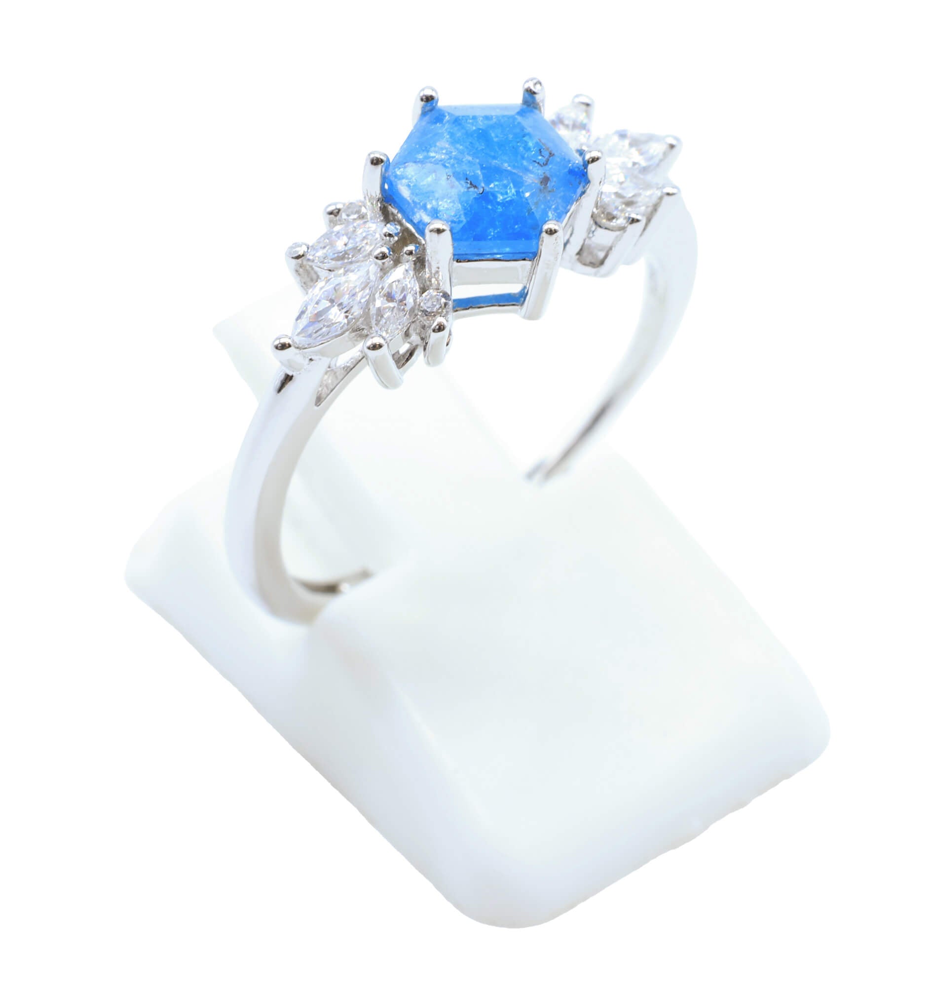 Bague Argent 925 'Flocon d'Argent' - Apatite - Plaqué Platine - Taille Réglable