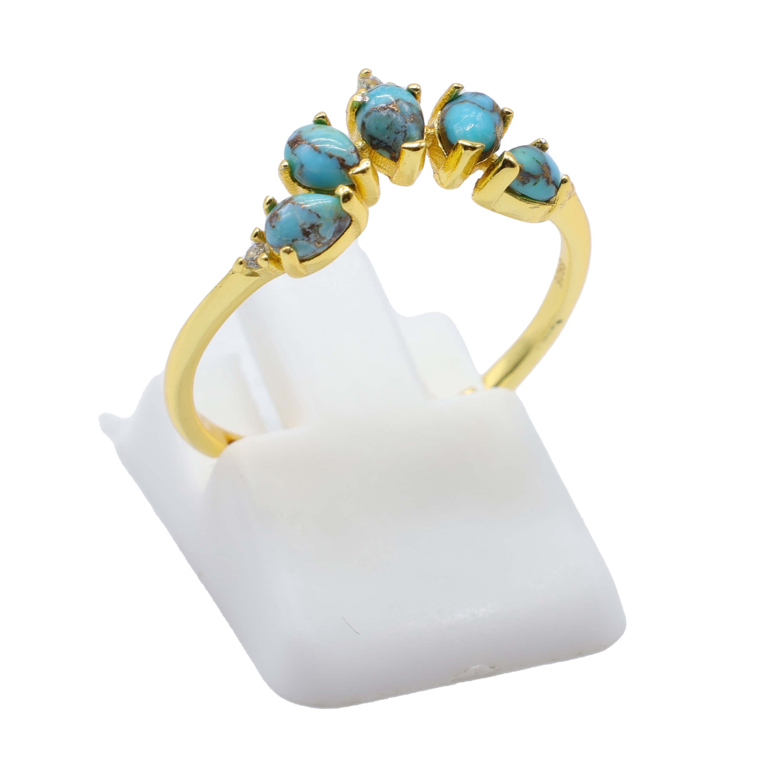 Bague Argent 925 Turquoise Diadème - Plaquage Or - Taille Universelle