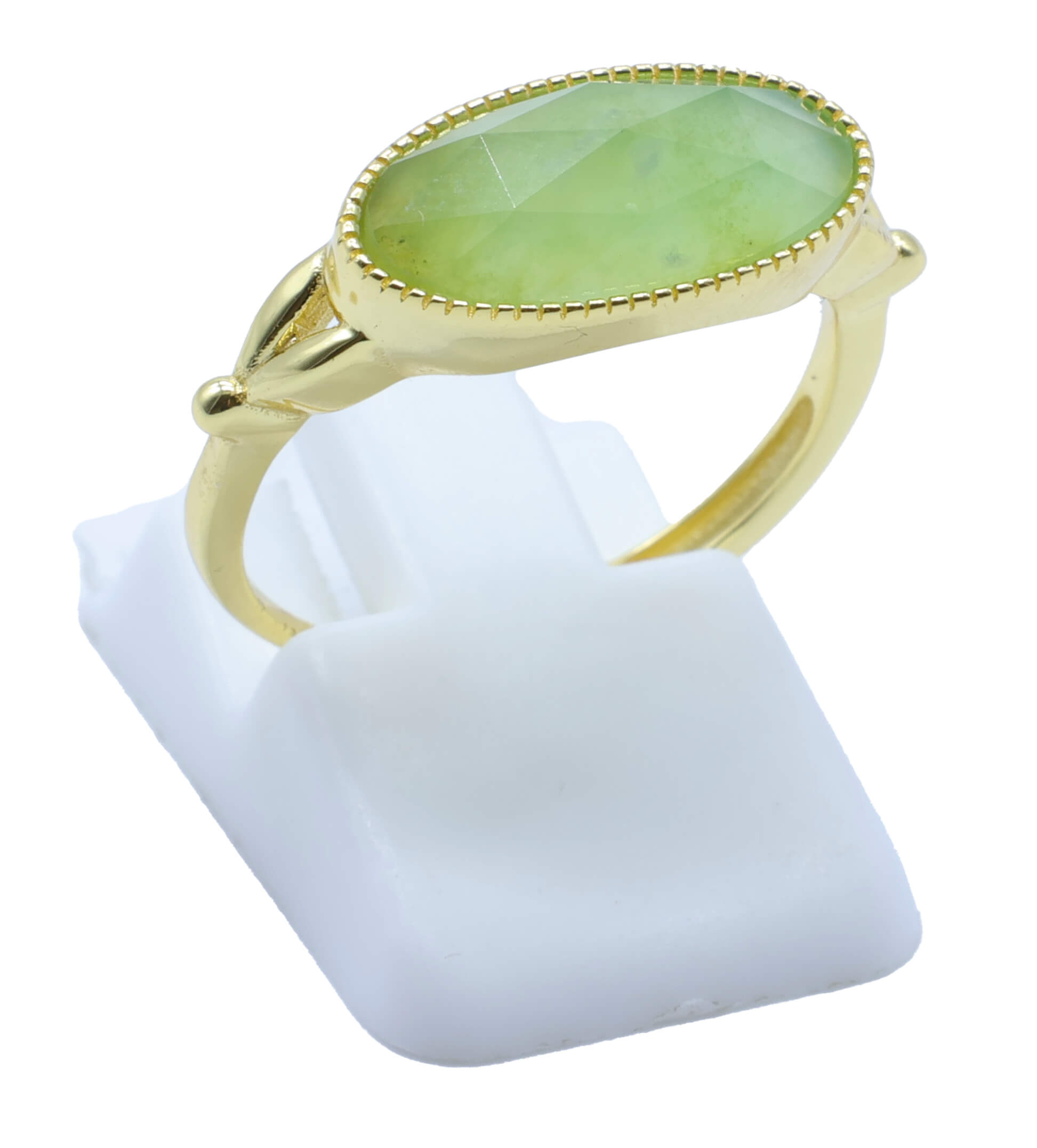 Bague Argent 925 Jade Verte Ovale - Plaquage Or - Taille Universelle