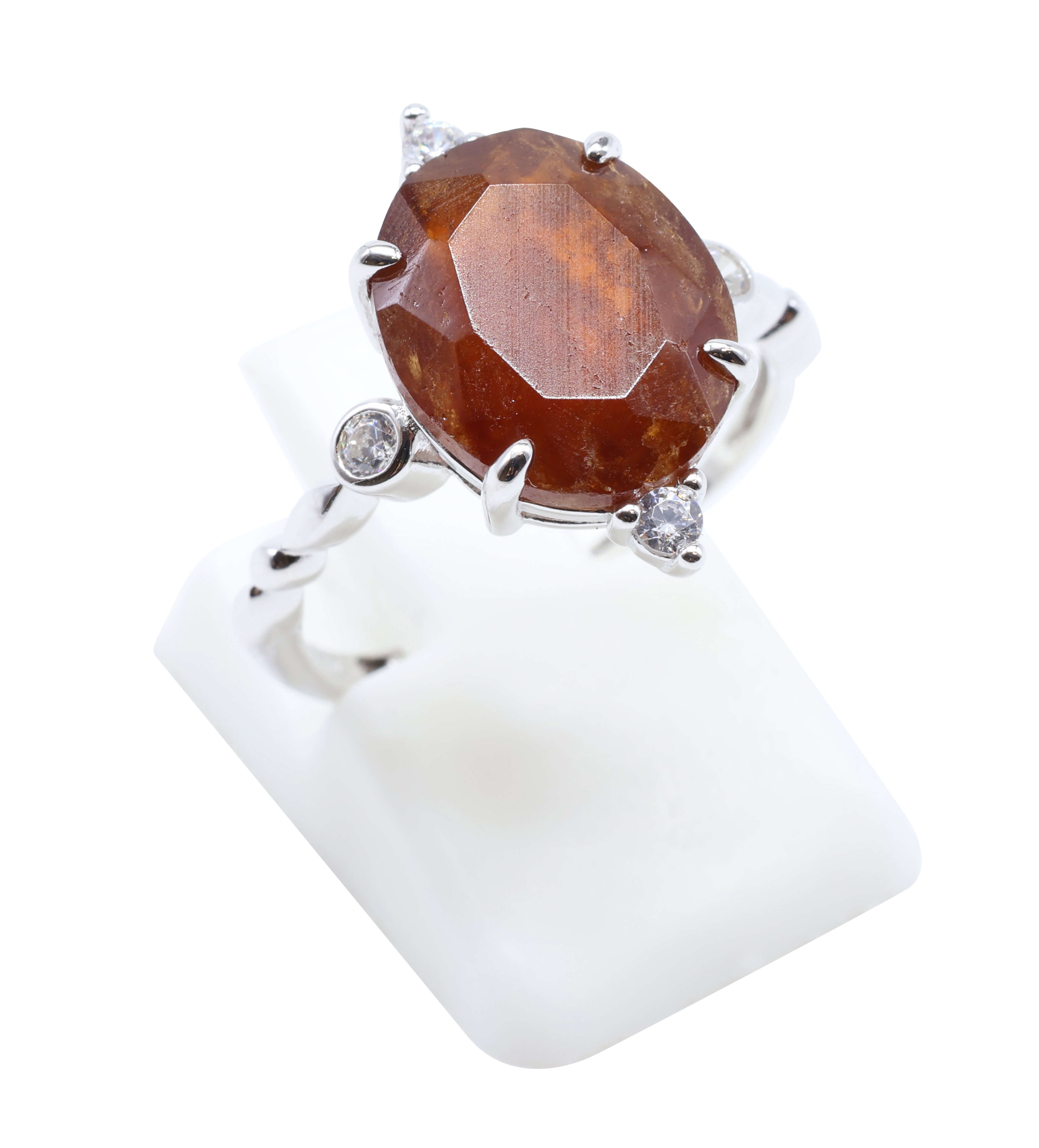 Bague Argent 925 Grenat Ovale Impérial - Plaqué Platine - Taille Réglable