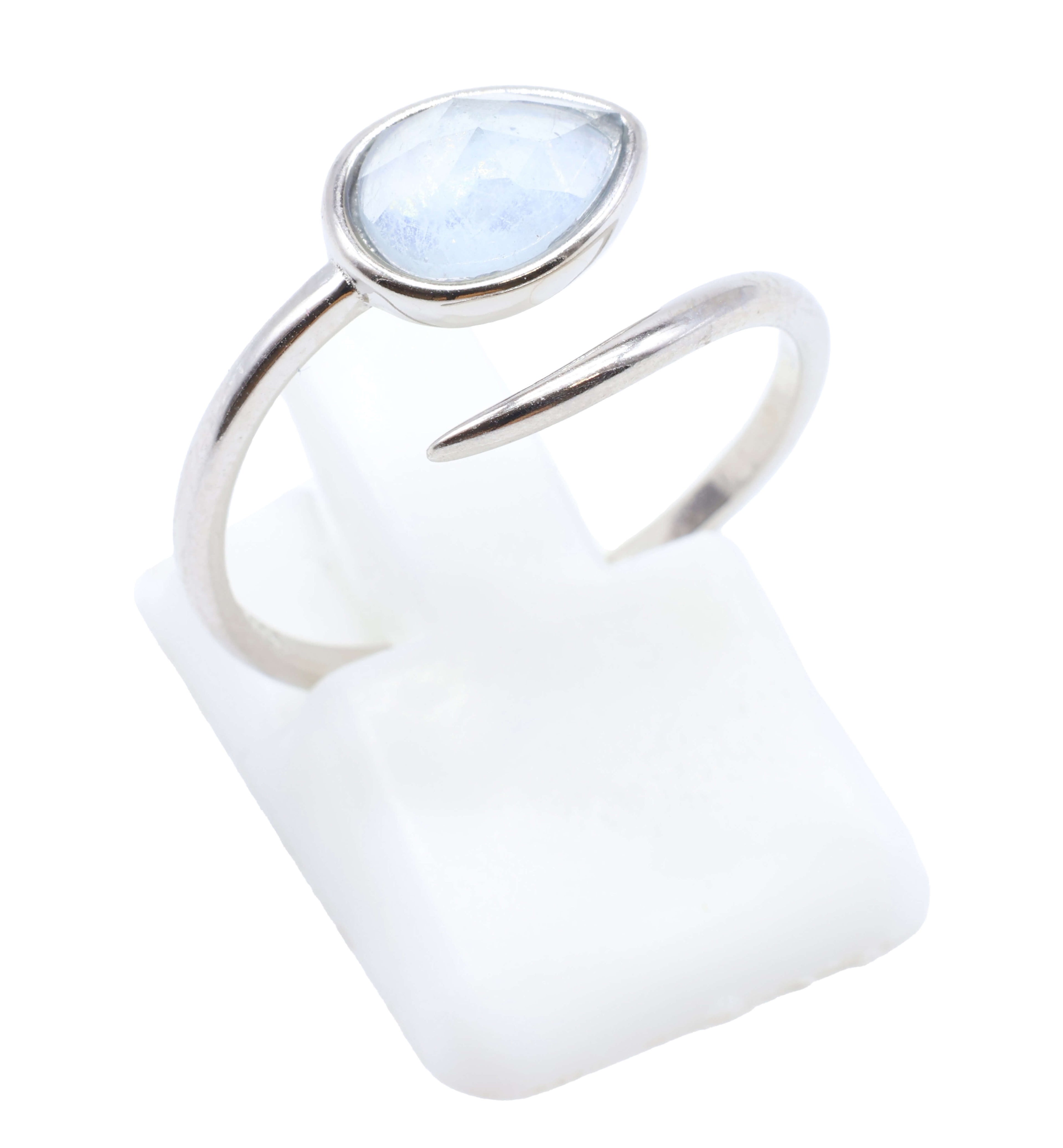 Bague Argent 925 'Serpent Argenté' - Aigue Marine - Plaqué Platine - Taille Réglable