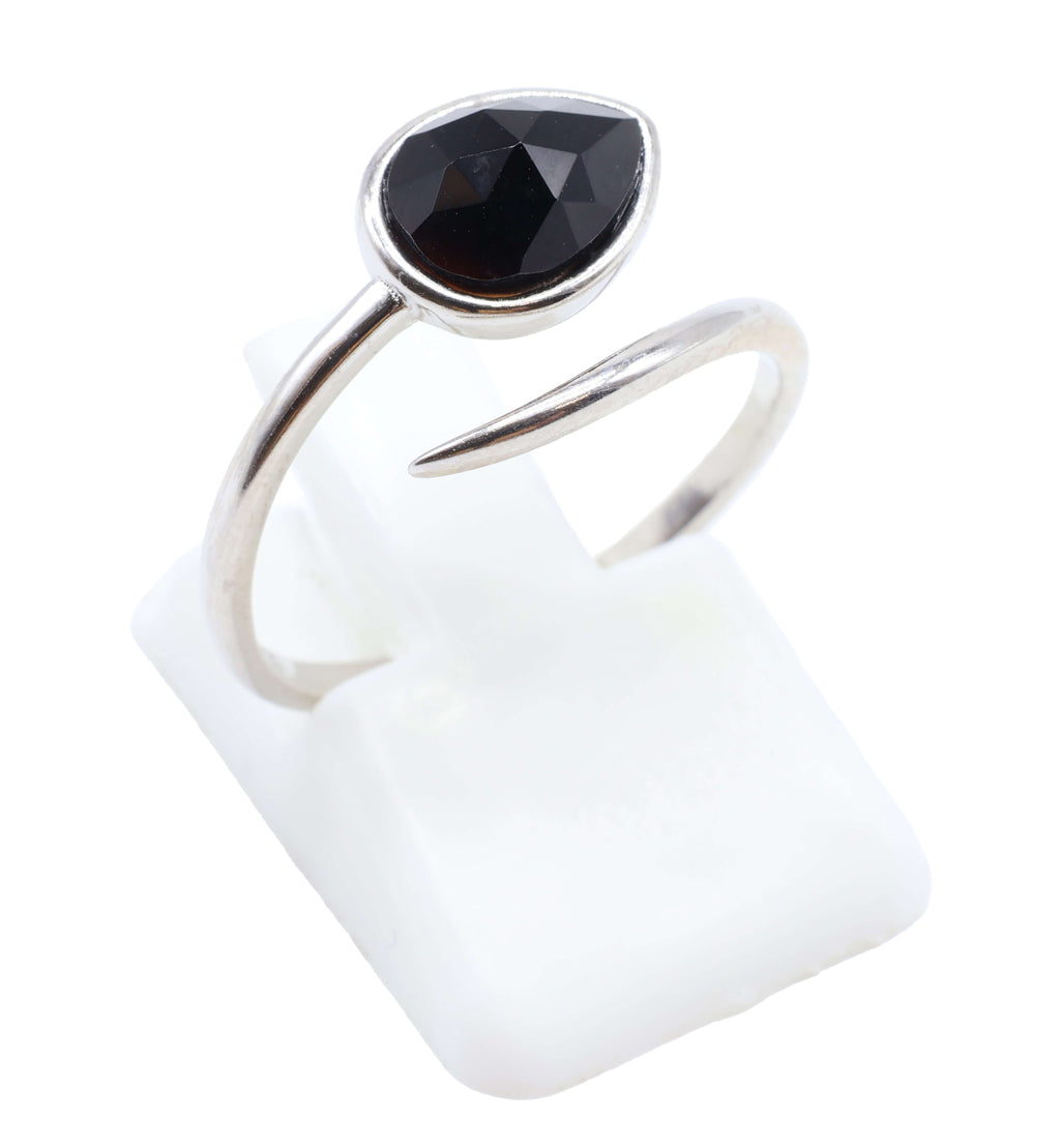 Bague Argent 925 'Serpent Argenté' - Onyx - Plaqué Platine - Taille Réglable