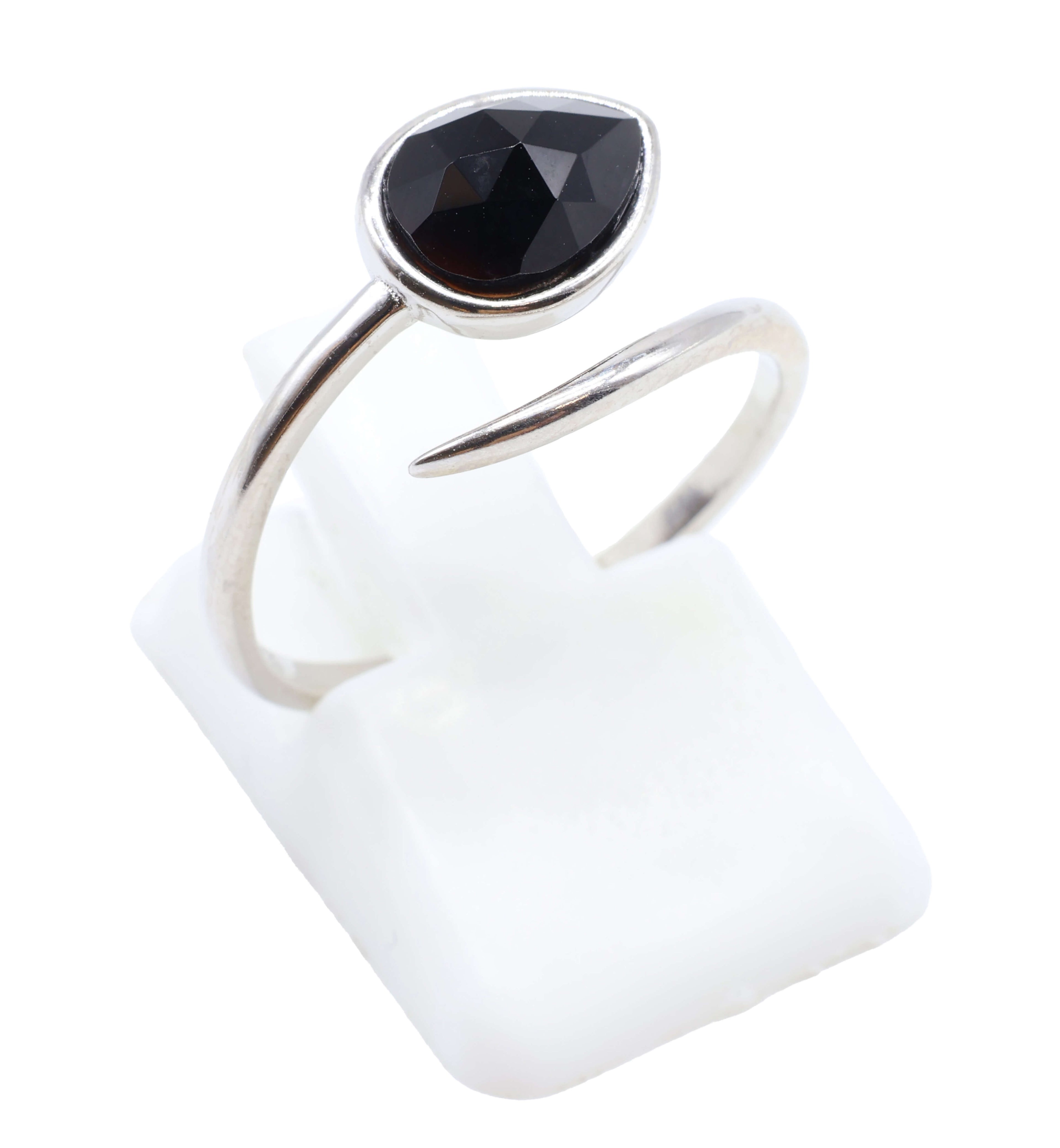 Bague Argent 925 'Serpent Argenté' - Onyx - Plaqué Platine - Taille Réglable