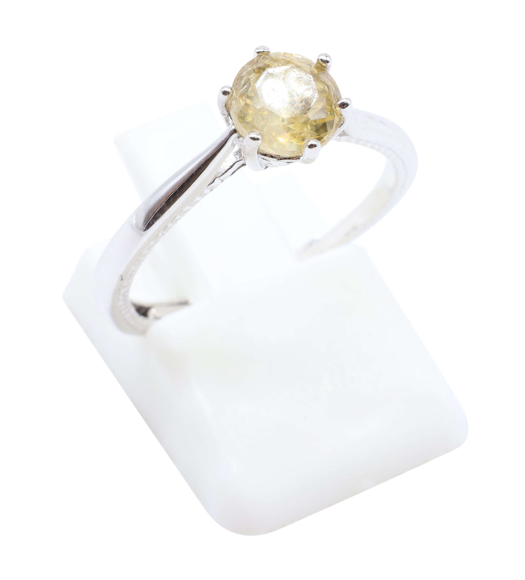 Bague Argent 925 'Rond Sublime' - Citrine - Plaqué Platine - Taille Réglable