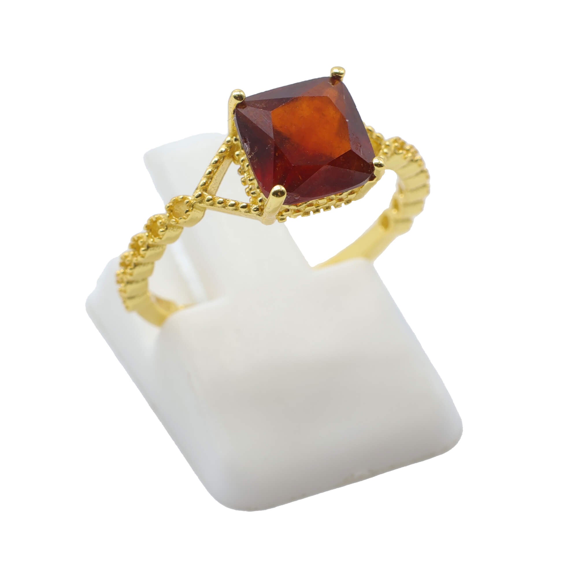 Bague Argent 925 Grenat Carrée - Plaquage Or - Taille Universelle