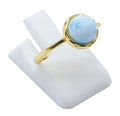 Bague Argent 925 Larimar Ronde - Plaquage Or - Taille Universelle