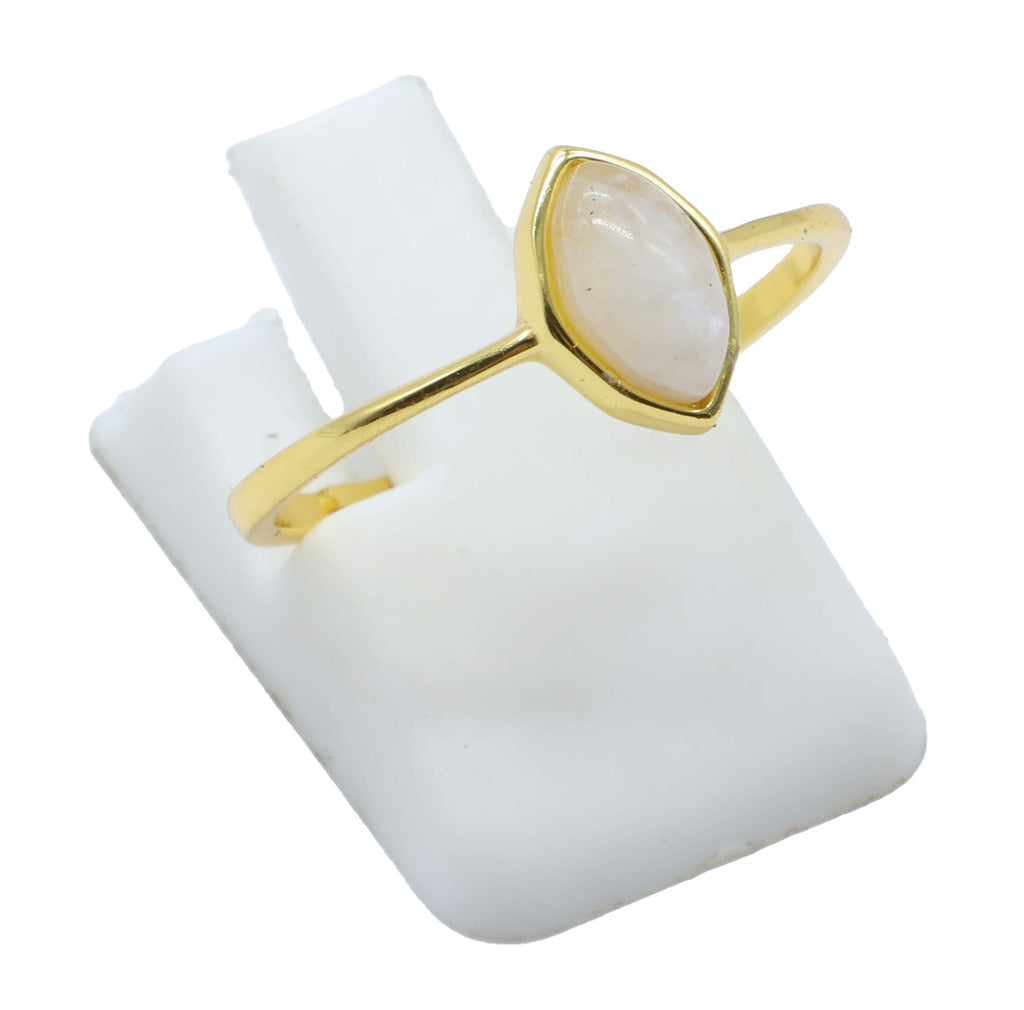 Bague Argent 925 Pierre de Lune Marquise - Plaquage Or - Taille Universelle