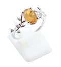Bague Argent 925 'Murmure de Laurier' - Citrine - Plaqué Platine - Taille Réglable