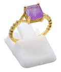 Bague Argent 925 Améthyste Carrée - Plaquage Or - Taille Universelle