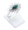 Bague Argent 925 'Oeil Solaire' - Malachite - Plaqué Platine - Taille Réglable