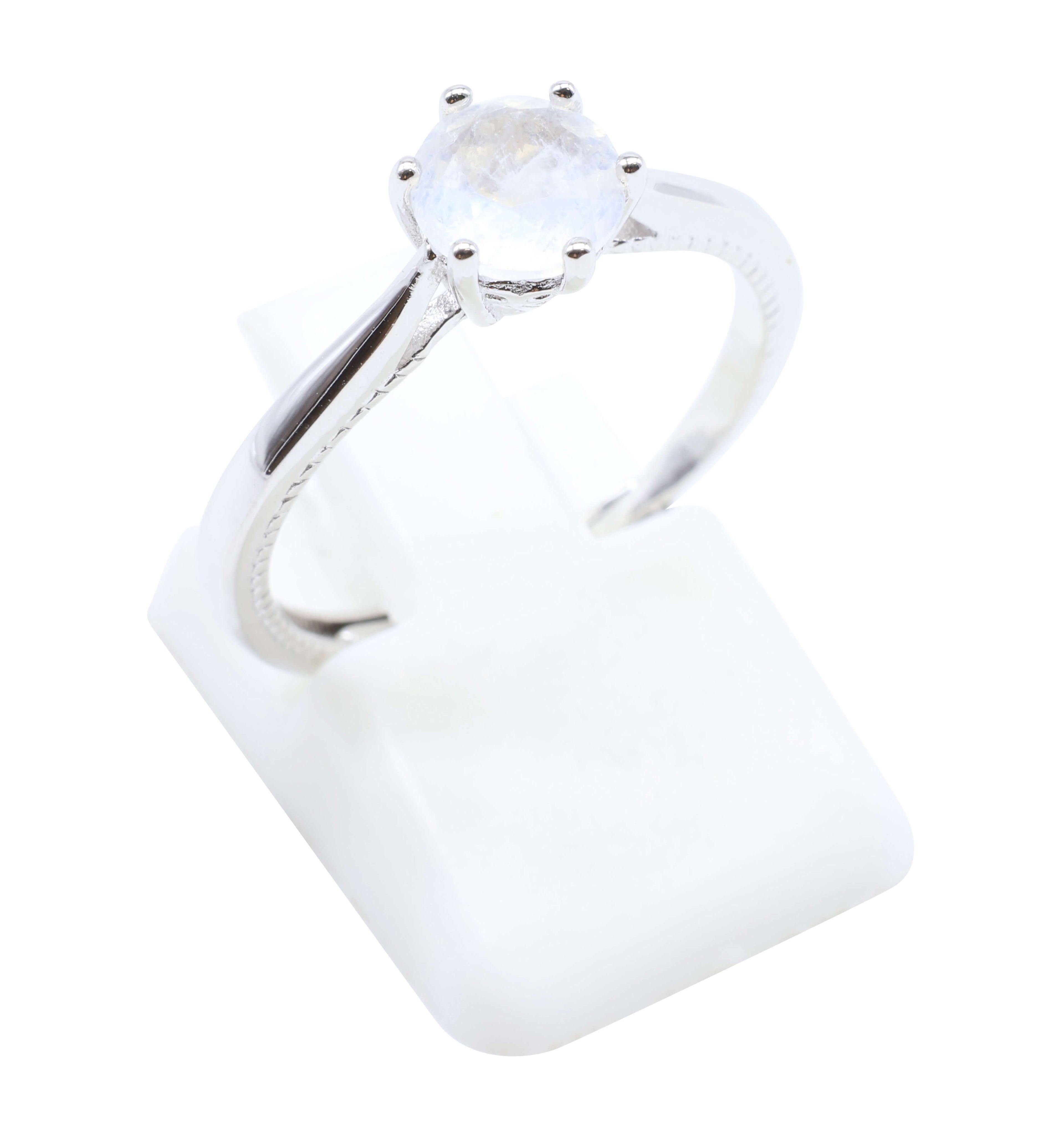 Bague Argent 925 'Rond Sublime' - Pierre de Lune - Plaqué Platine - Taille Réglable