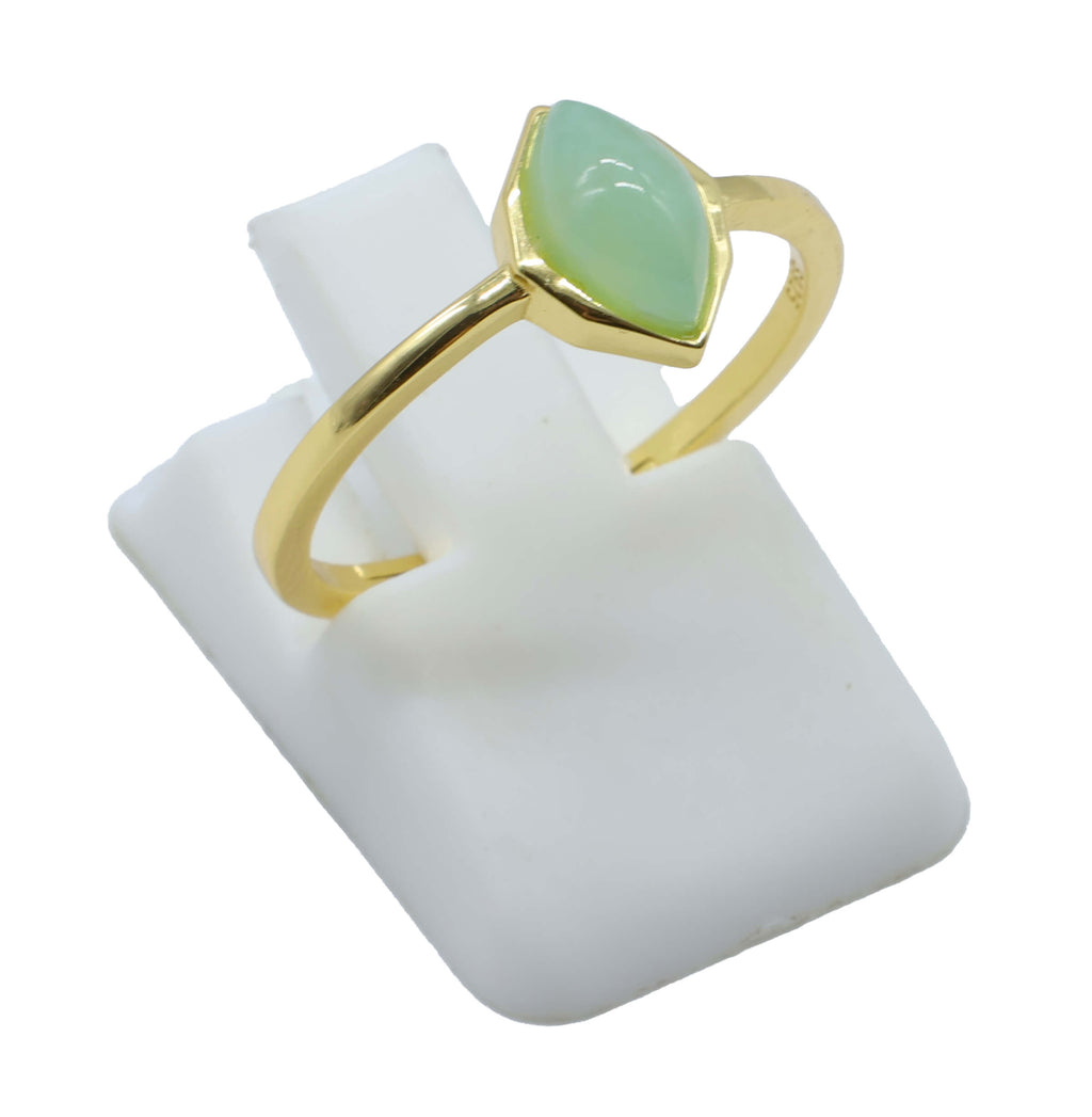 Bague Argent 925 Jade Verte Marquise - Plaquage  Or - Taille Universelle
