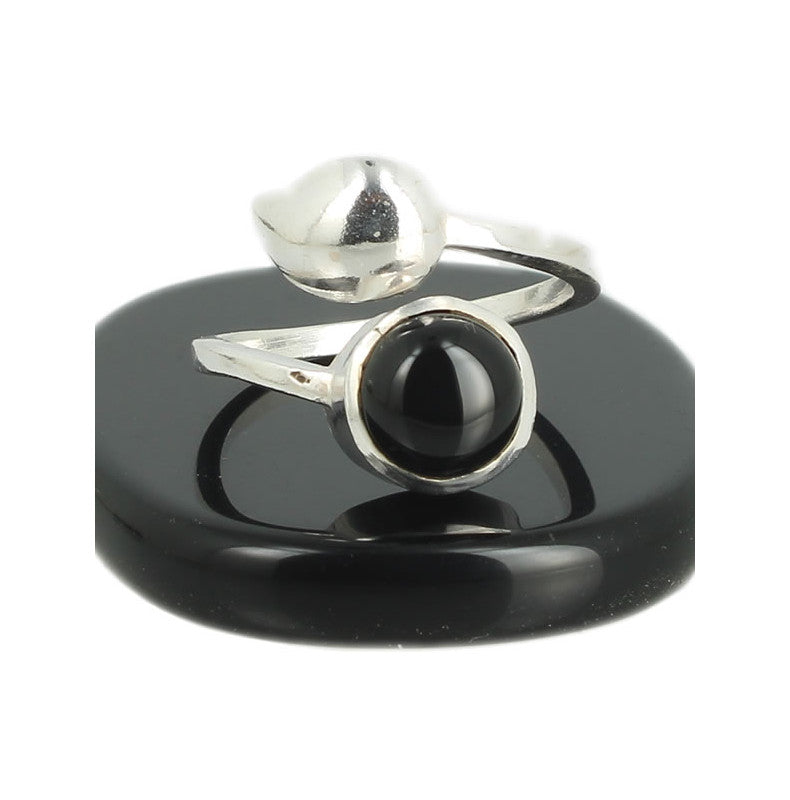 Agate Noire Bague en Argent pierre cabochon rond 8mm - Bijou de créateur