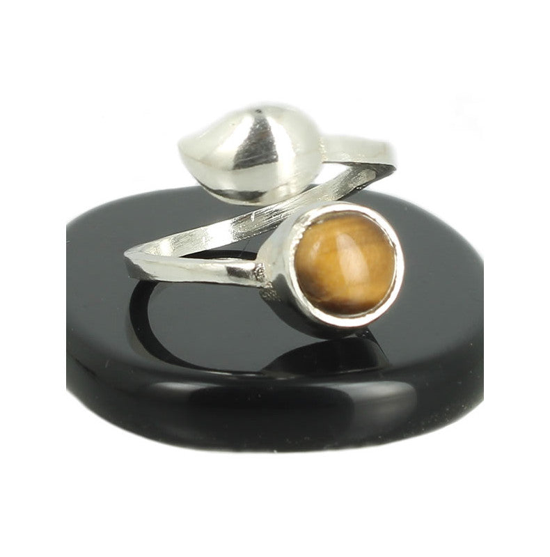 Oeil de Tigre Bague en Argent pierre cabochon rond 8mm - Bijou de créateur