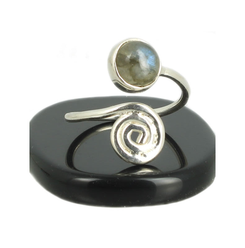 Labradorite Bague Spirale en Argent pierre cabochon rond 8mm - Bijou de créateur