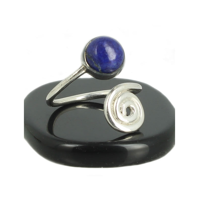 Lapis Lazuli Bague Spirale en Argent pierre cabochon rond 8mm - Bijou de créateur
