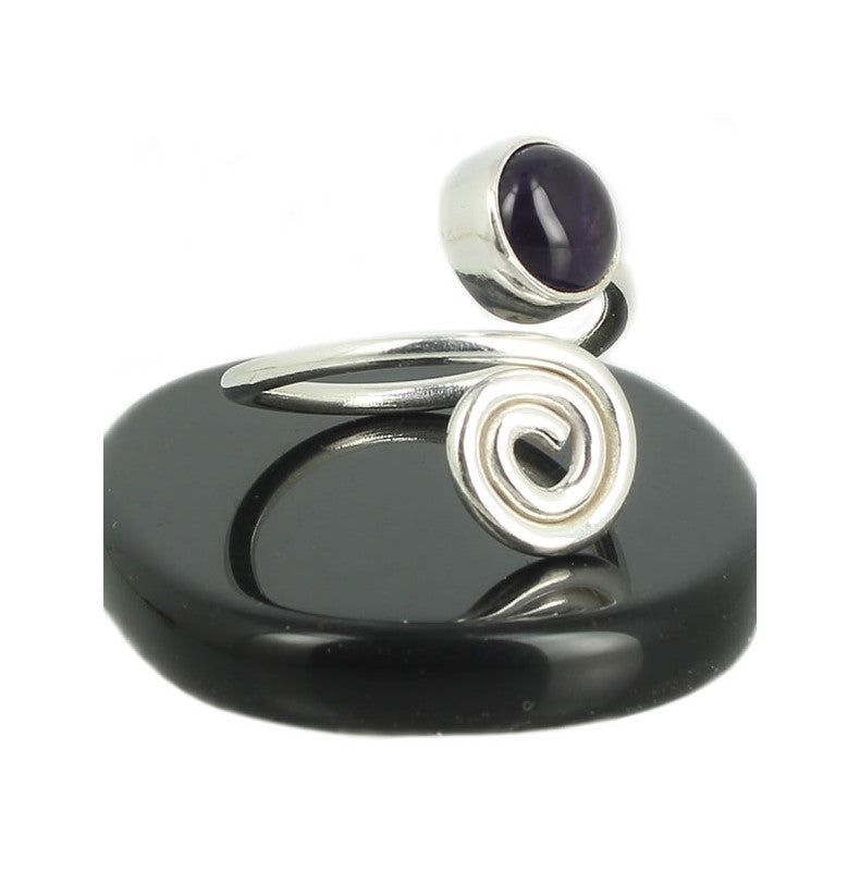 Améthyste Bague Spirale en Argent pierre cabochon rond 8mm - Bijou de créateur