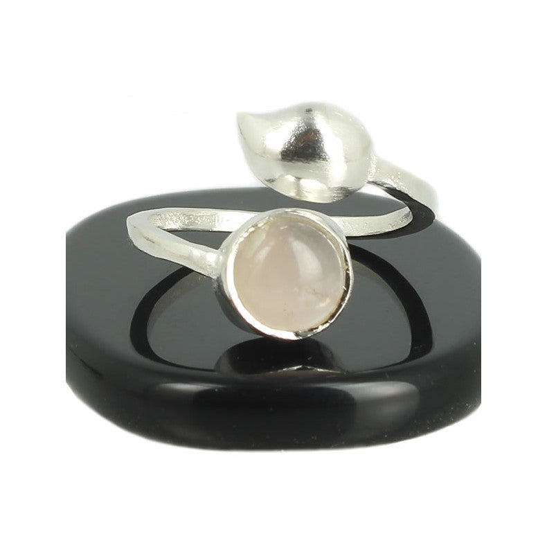 Quartz Rose Bague en Argent pierre cabochon rond 8mm - Bijou de créateur