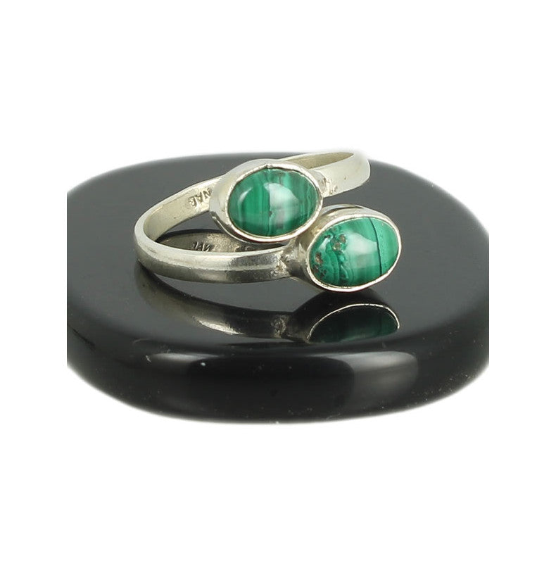 Malachite Bague en Argent pierres cabochons ovales 4,5x6,5mm - Bijou de créateur