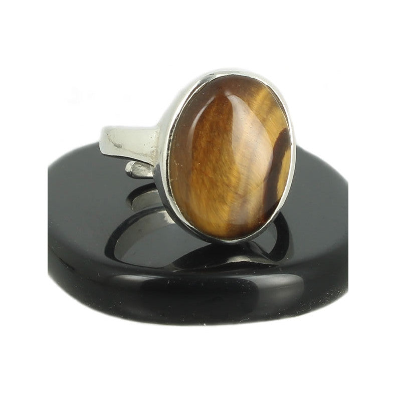 Oeil de Tigre Bague en Argent pierre cabochon ovale 16x12mm - Bijou de créateur
