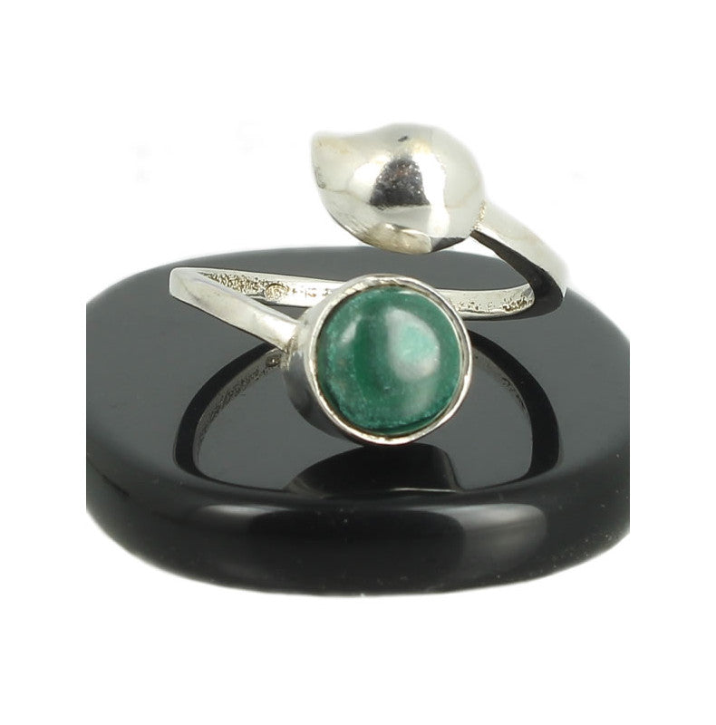 Malachite Bague en Argent pierre cabochon rond 8mm - Bijou de créateur