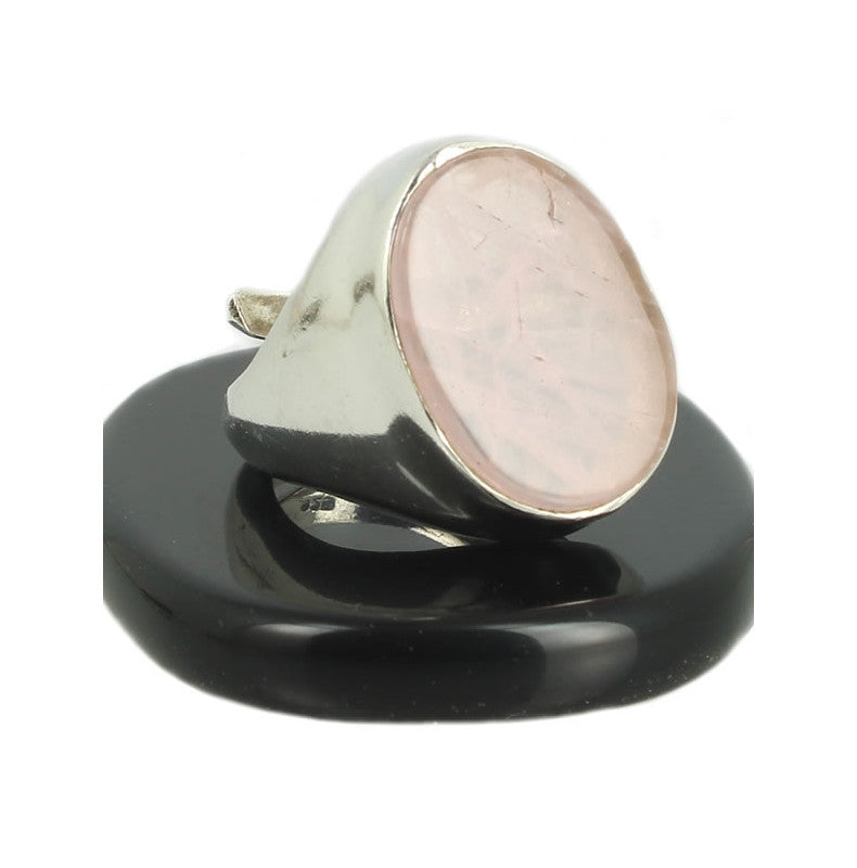Quartz Rose Bague Chevalière en Argent pierre cabochon ovale 18x13mm - Bijou de créateur