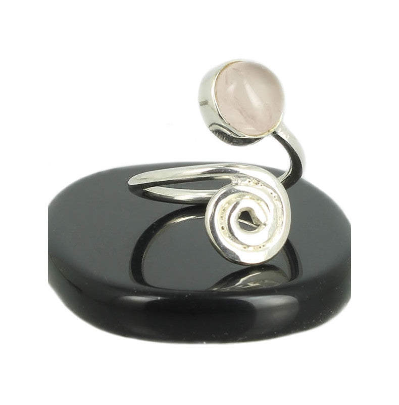 Quartz Rose Bague Spirale en Argent pierre cabochon rond 8mm - Bijou de créateur