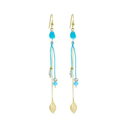 Boucles d'oreilles pour femme pendante acier et gemme bleu