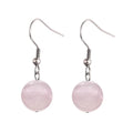 Boucles d'oreilles acier inoxydable tombante pierre naturelle quartz rose