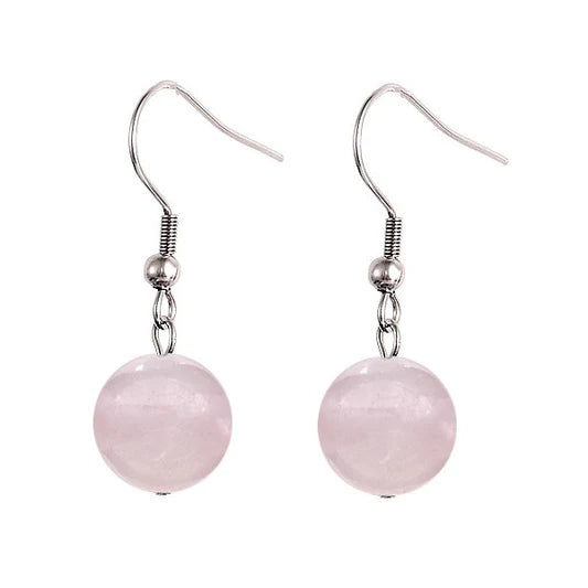 Boucles d'oreilles acier inoxydable tombante pierre naturelle quartz rose