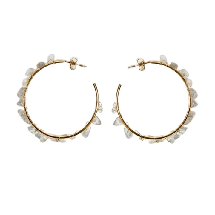 Boucles d'oreilles Créoles Adélia acier inoxydable pierres naturelles labradorite