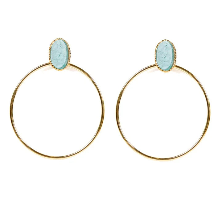 Boucles d'oreilles tombante Rihanna acier inoxydable pierres naturelles amazonite